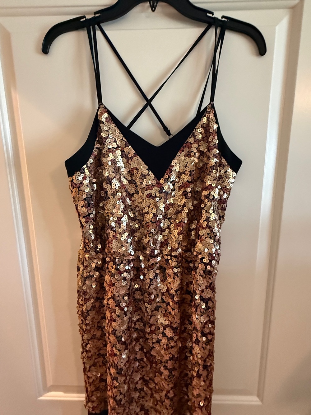 Adelyn Rae Gold Sequin Mini Dress with Black Straps